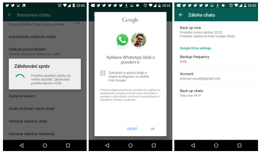 WhatsApp získává zálohování na Google Drive