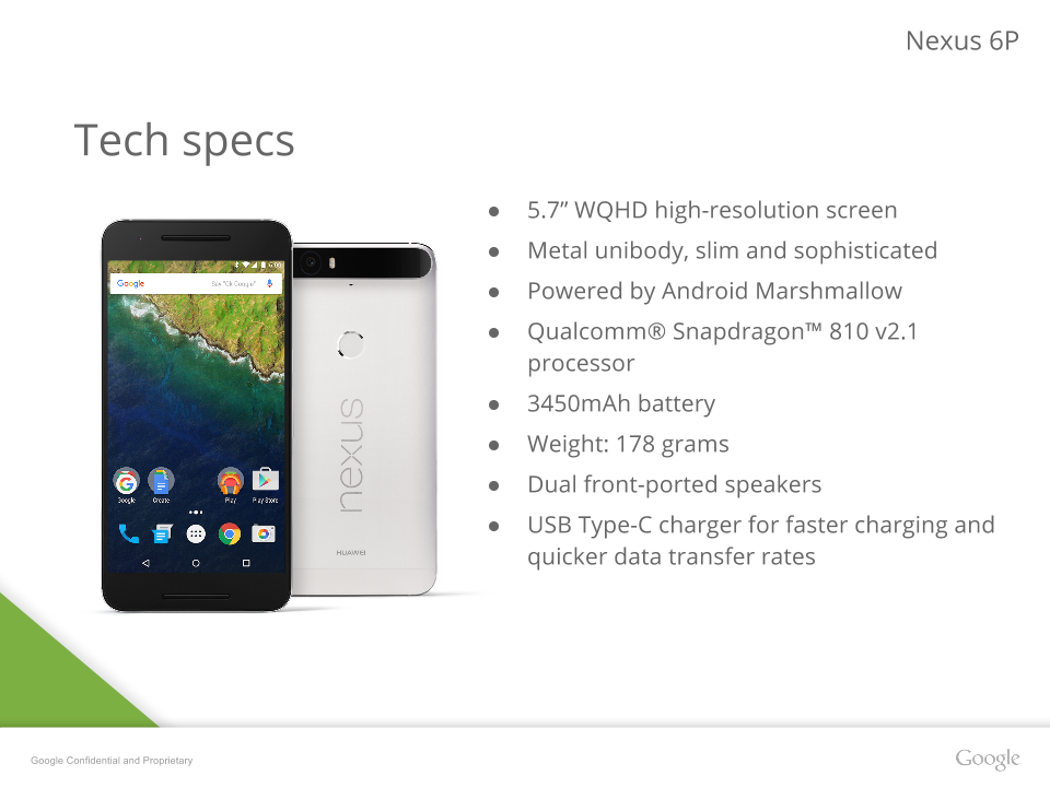 Prezentace o modelu Nexus 6P obsahuje mnoho důležitých informací