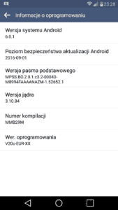 Obrazovka Informace o systému Android