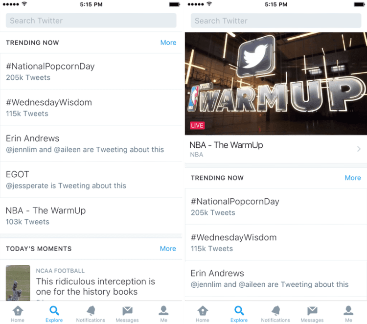 Twitter změnil tlačítko „Moments“, nahradil ho funkcí „Explore“