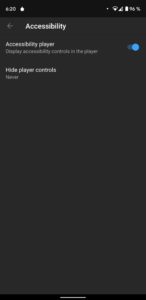V Youtube aplikaci lze nastavit dobu zobrazení ovládacích tlačítek