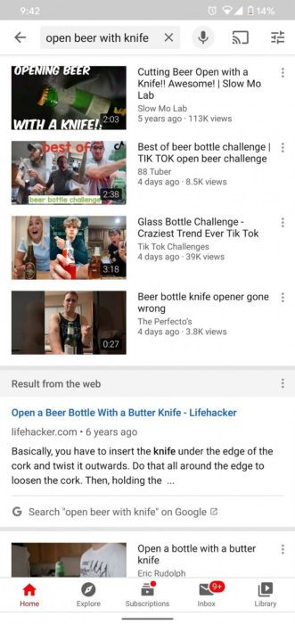 YouTube for Android Google Search recommendations 568x1200x