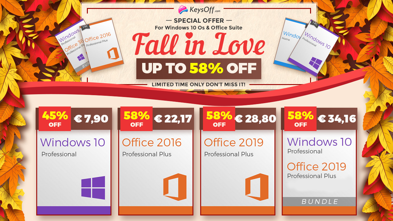 Velká podzimní akce na Keysoff.com: Windows 10 pouze za 6,70 €, Office pak za 14,74 € [spoonzorovaný článek]