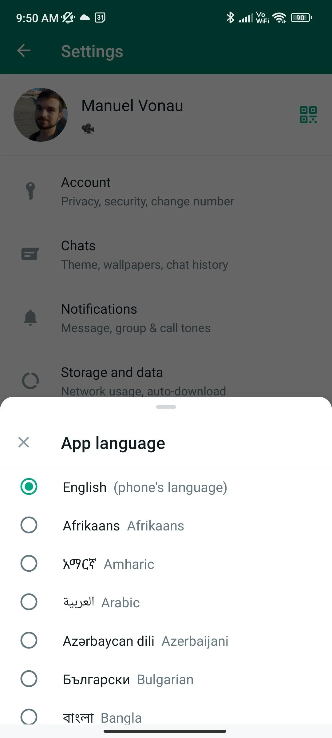 WhatsApp change language beta 2 22 9 13 2 1080x2400x