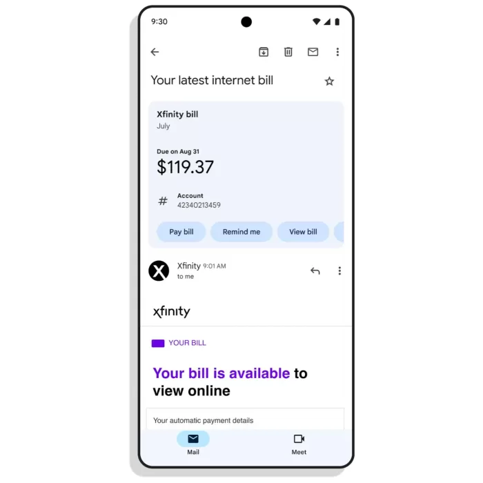 Gmail bills summary card 1500x1500x