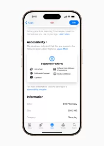Apple accessibility features App Store Nutrition Labels CVS Health app 2743x3840x