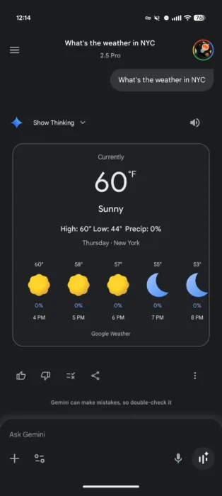Gemini app prompt bar redesign weather 1280x2856x