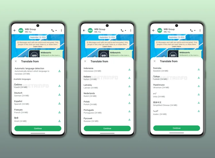 WA 13 ADDITIONAL LANGUAGE PACKS FOR MESSAGE TRANSLATIONS FEATURE ANDROID
