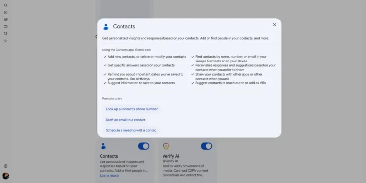 Gemini app Contacts