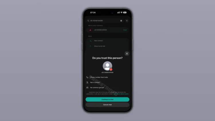 WA WHATSAPP START NEW CHAT WITH UNKNOWN PHONE NUMBER WARNING FEATURE IOS