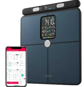 The image displays a SENCOR fitness tracker, showing various health metrics such as heart rate, calories burned, and exercise statistics.Obsah generovaný pomocí AI může být nesprávný.